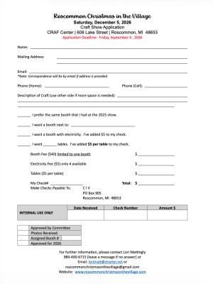 Application for 2026 Christmas in the Village Craft Show